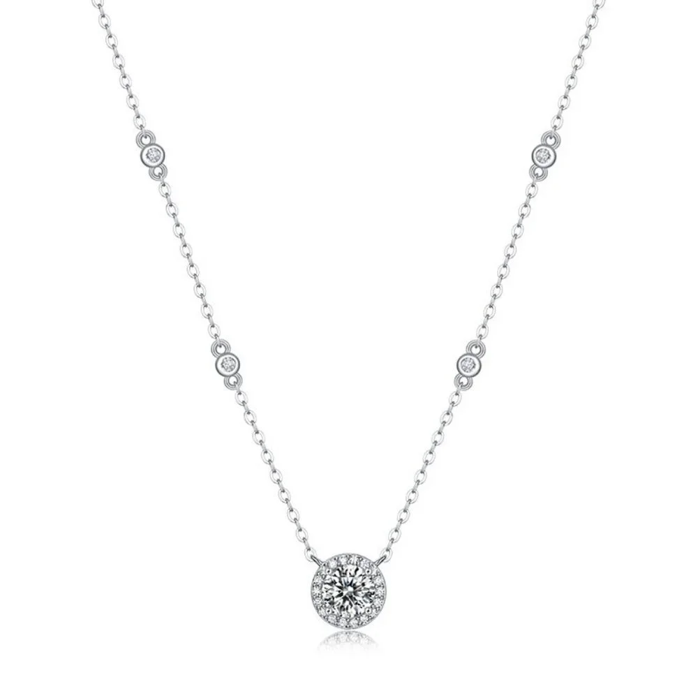 Certified 1ct. t.w. Moissanite Diamond Round Halo Chain Necklace NEW